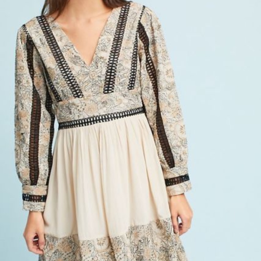 Anthro Let Me Be Embellished Floral Dress Medium